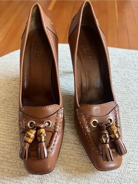 Gucci Brown Leather Tassel Heels